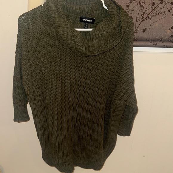 Express Green Cowl Neck Sweater with Ribbed Knit - Picture 1 of 4